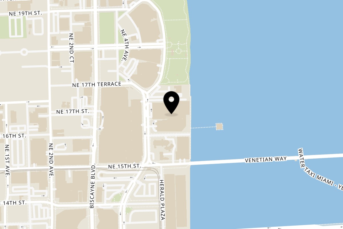 Map showing the location of Shawarma Box Mediterranean Grill Miami on 1717 N Bayshore Dr Ste R125 in Miami