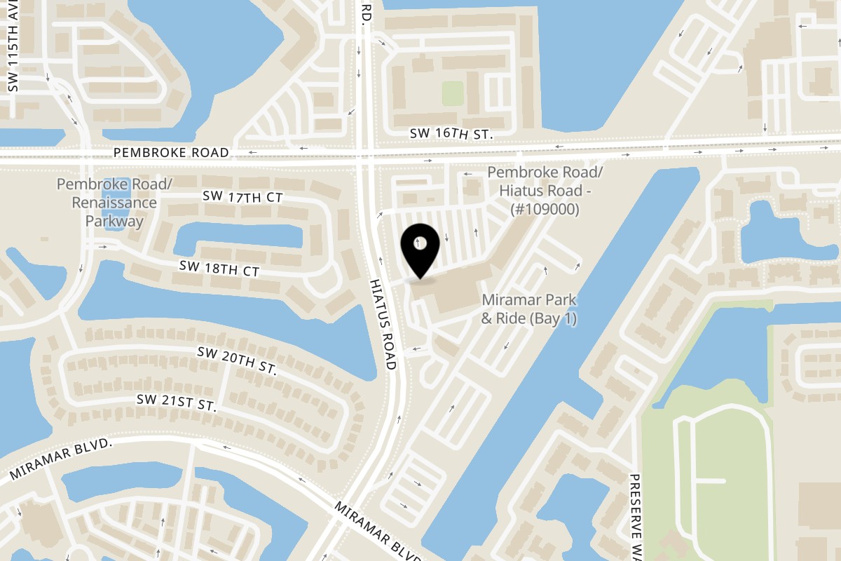 Map showing the location of Shawarma Box Mediterranean Grill Miramar on 11040 Pembroke Rd in Miramar